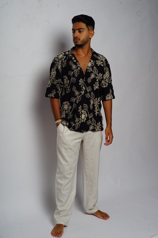 Desert Charm - Embroidered Shirt (Black with Beige Embroidery)